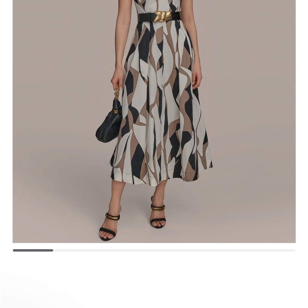 Donna Karan Black and White Pleated A-Line Sundress